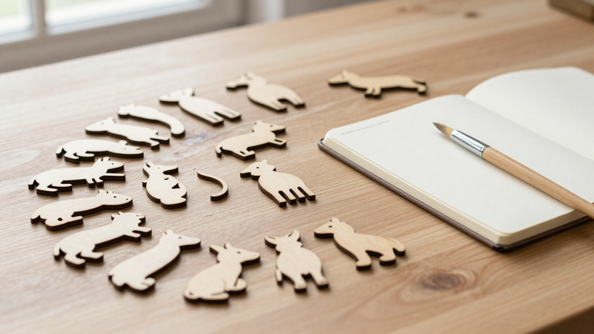 blank animal tokens and notebook show saving source and context
