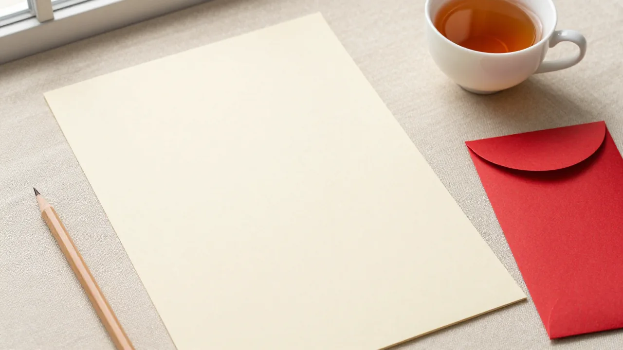 Blank paper sheets with pencil and red envelope for recording a zodiac method