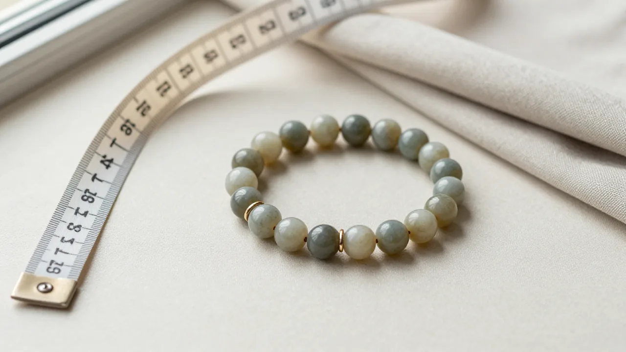 Bracelet beside soft measuring ribbon and fabric for comfort checks
