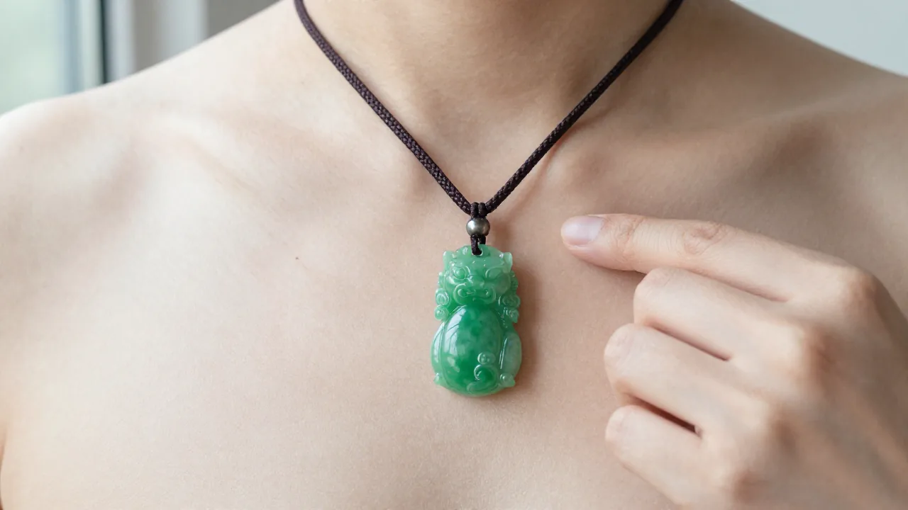 plain braided cord, metal bail, green animal pendant supporting chinese zodiac jade charms