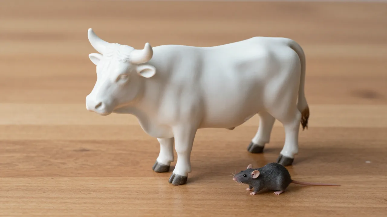 A rat and an ox represented by separate animal miniatures