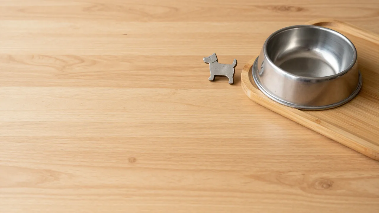 dog ornament, metal bowl, bamboo tray